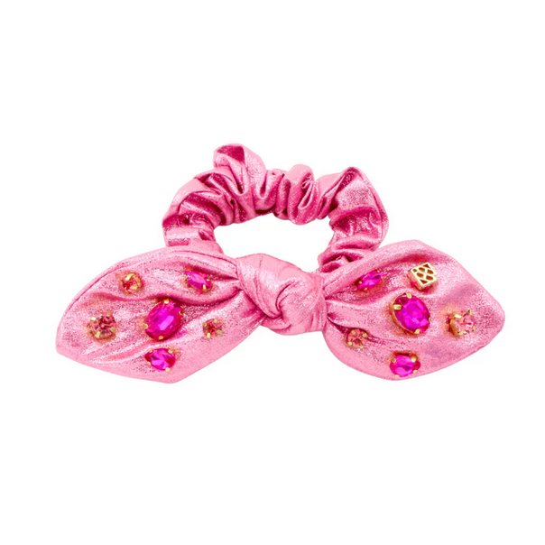 Shimmer Bow Scrunchie with Hand Sewn Crystals in Pink - Southern Belle Boutique
