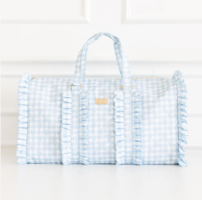 Ruffled Nylon Weekender - Blue Floral