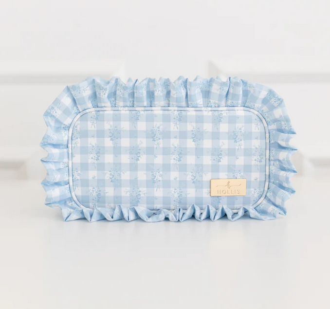 Ruffled Nylon Medium Pouch - Blue Floral