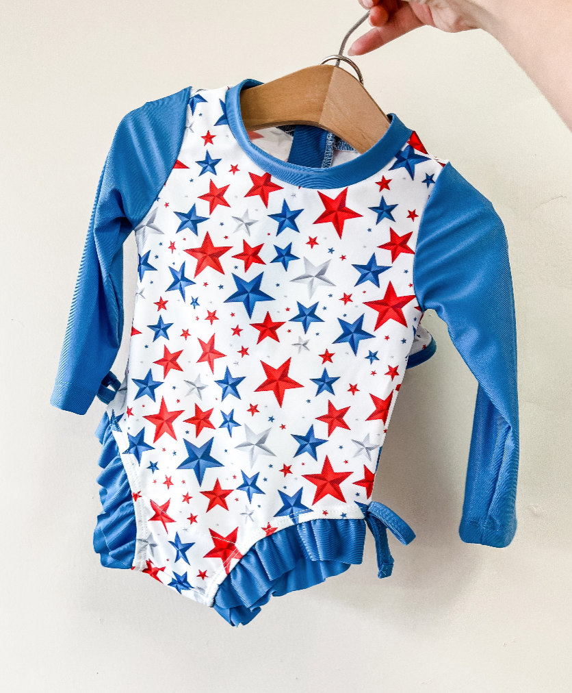 Stars Rashguard Swimsuit + Hat - Southern Belle Boutique