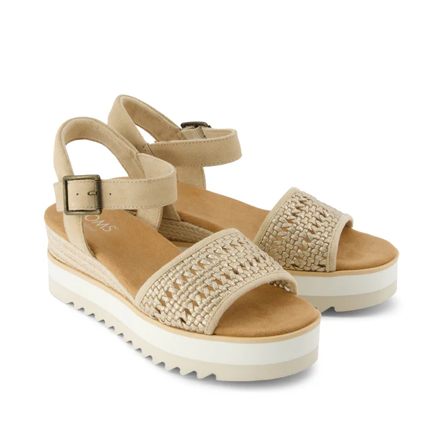 Diana Wedge Sandal - Champagne Metallic Basket Weave - Southern Belle Boutique
