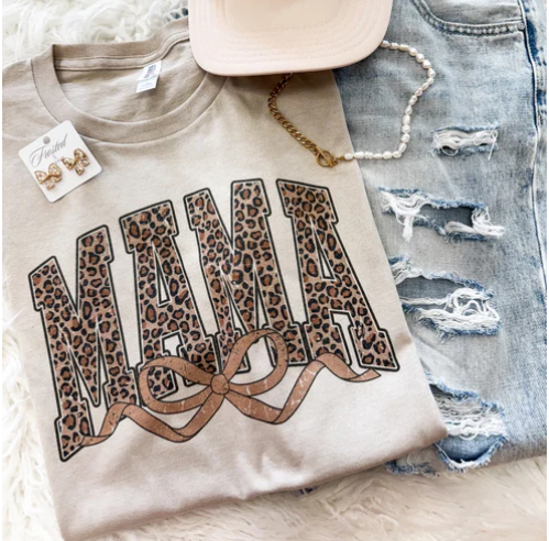 Mama Cheetah Bow Tee - Southern Belle Boutique