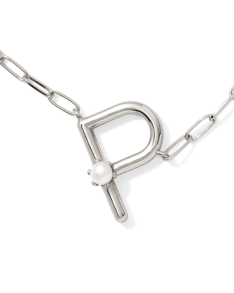 Pearl Initial P Short Pendant Necklace - Silver - Southern Belle Boutique