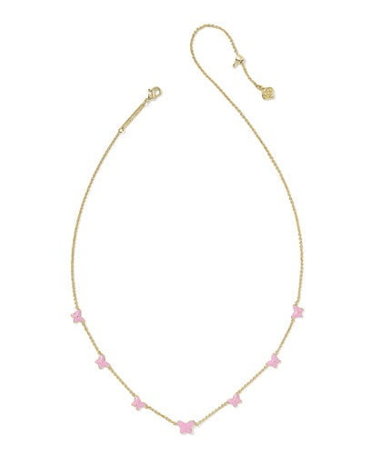 Lillia Butterfly Enamel Strand Necklace Gold Pink Enamel