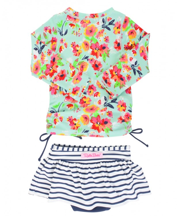 Long Sleeve Rash Guard Painted Flowers Skirted Bikini - Southern Belle Boutique
