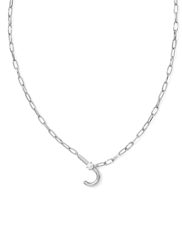 Pearl Initial J Short Pendant Necklace - Silver - Southern Belle Boutique