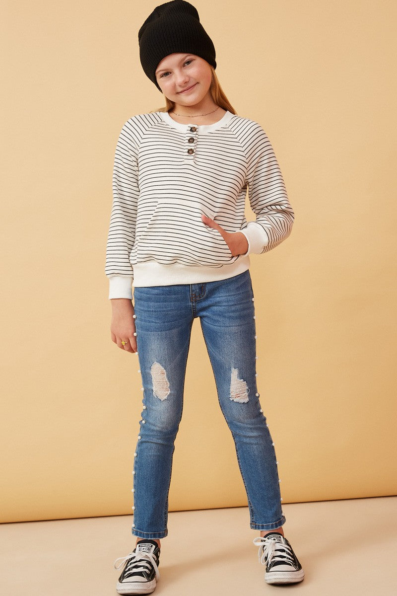 Ivory Striped Henley - Southern Belle Boutique