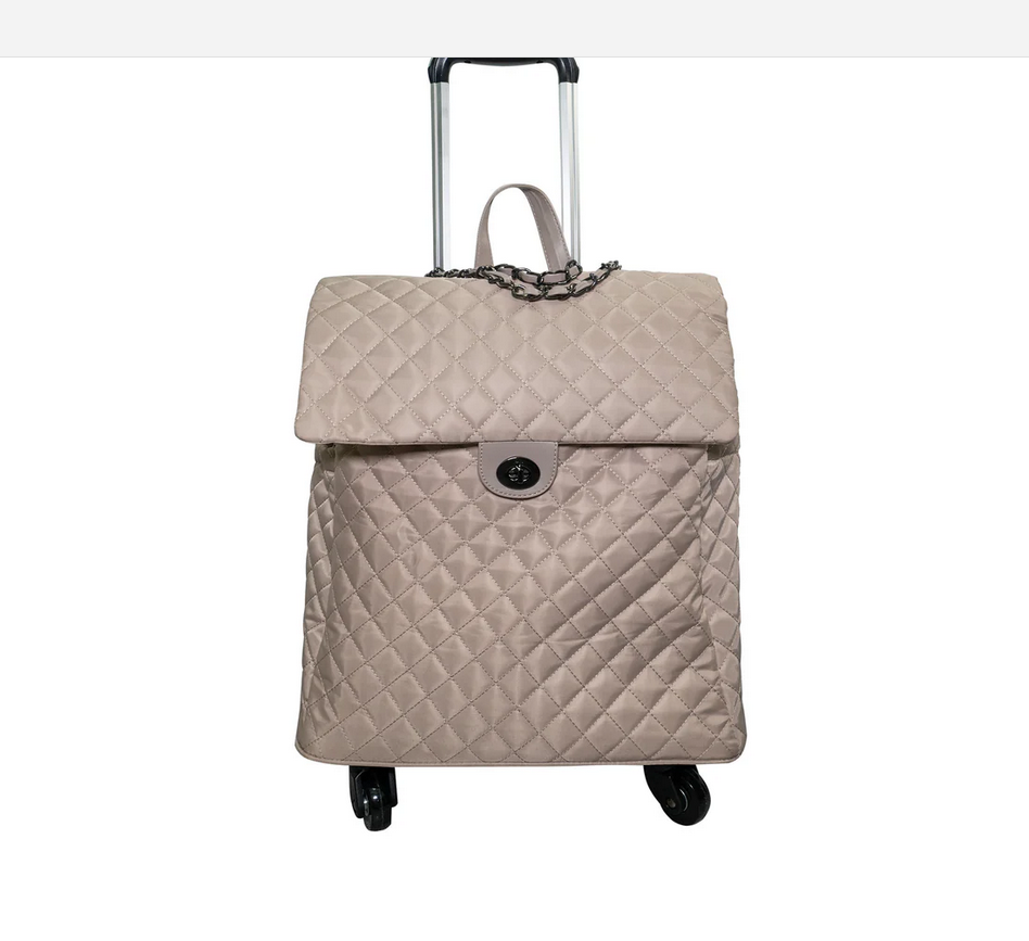 Beige Woven Carryon Rolling Bag