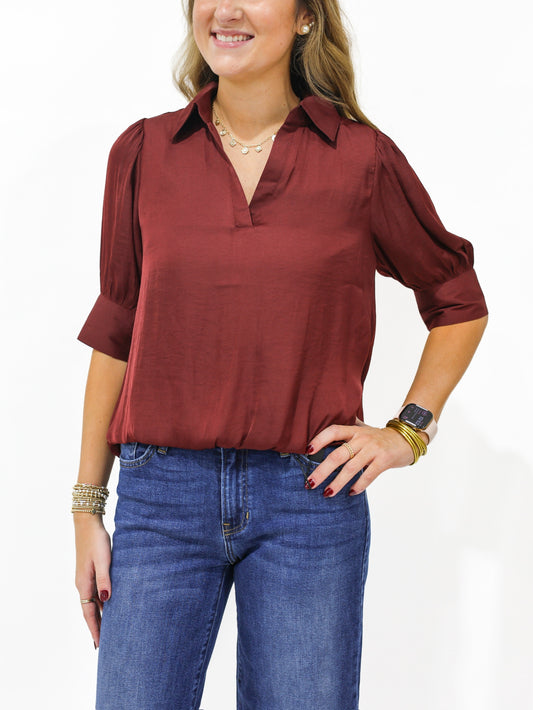 Wine Hi Lo Bubble Hem Blouse - Southern Belle Boutique