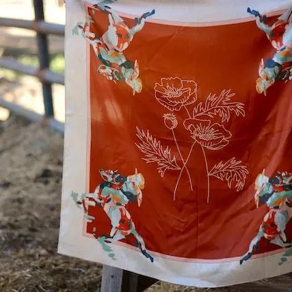 Poppy Cowgirl: 35x35 Mulberry Silk Wild Rag Cowgirl Western Red Scarf