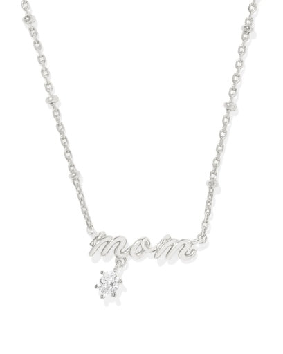 Mom Crystal Short Pendant Necklace Silver