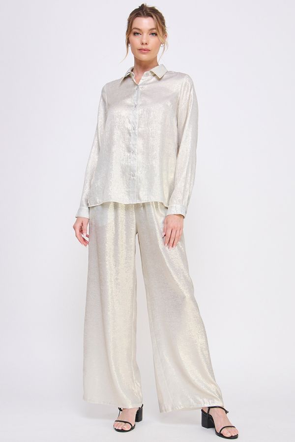 Silver Brushed Satin Blouse - Southern Belle Boutique