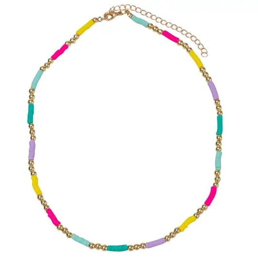 Kids 14" Multi Rubber Disk Colorblock Beaded Necklace - Southern Belle Boutique