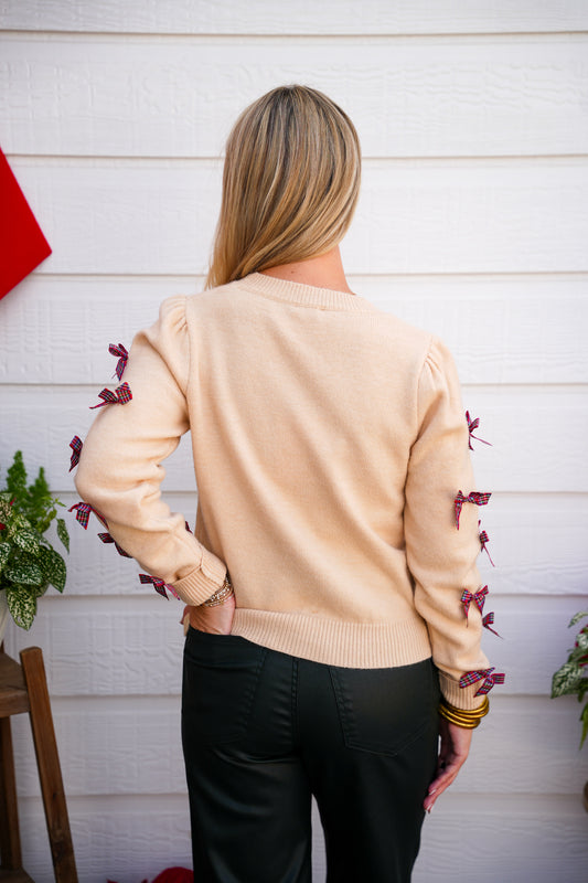 Holiday Christmas Plaid Bow Sweater