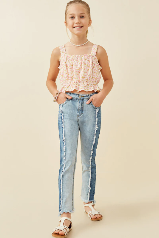 Textured Ditsy Floral Crop Balloon Tank - Southern Belle Boutique