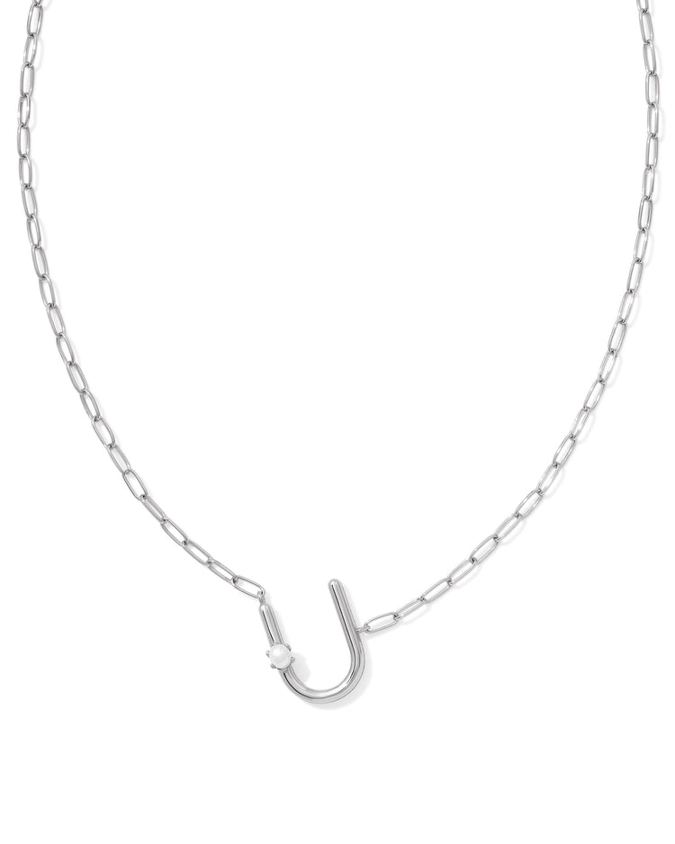 Pearl Initial U Short Pendant Necklace - Silver - Southern Belle Boutique