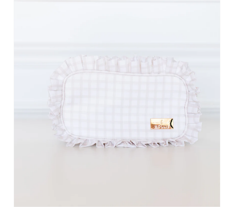 Nude Plaid Ruffled Nylon Medium Pouch - Southern Belle Boutique