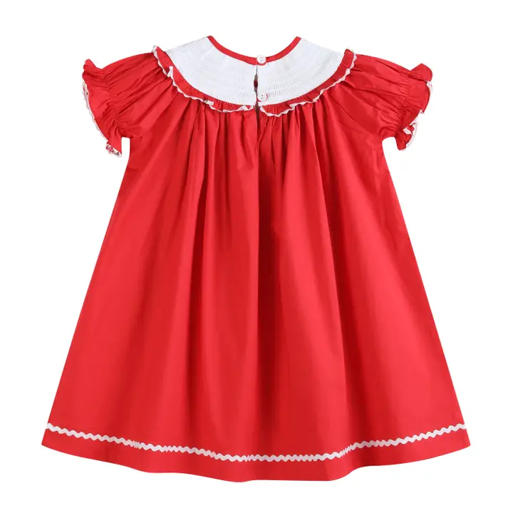 Red Santa Smocked Ruffle Bishop Dress