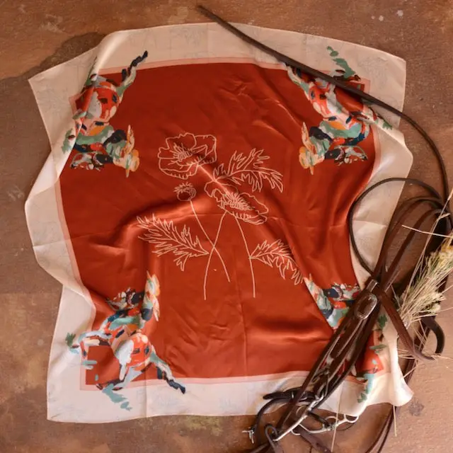 Poppy Cowgirl: 35x35 Mulberry Silk Wild Rag Cowgirl Western Red Scarf - Southern Belle Boutique