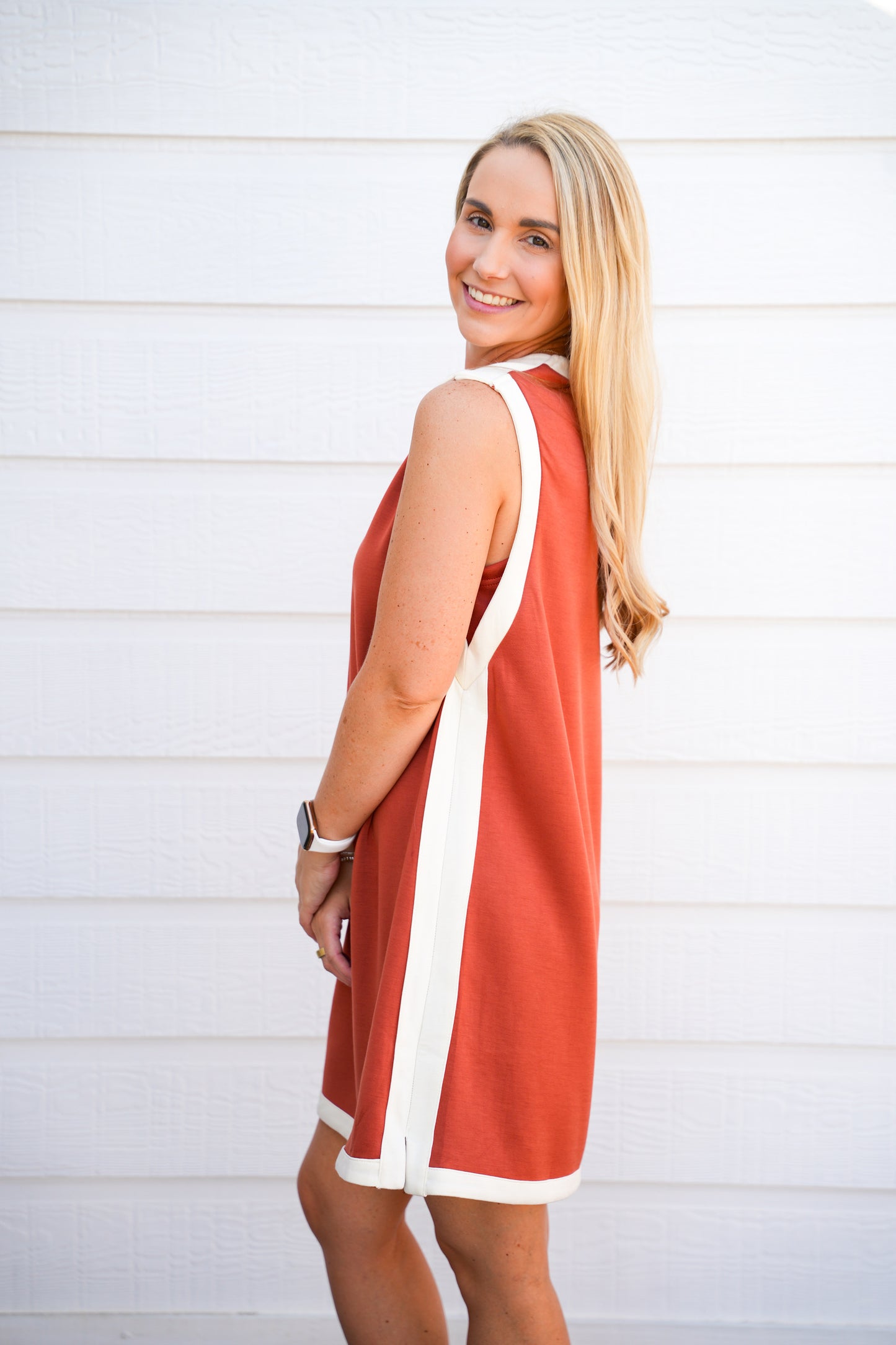 Rust Cream Shift Dress