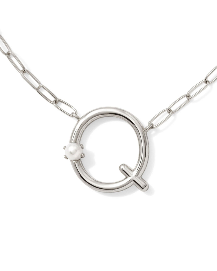Pearl Initial Q Short Pendant Necklace - Silver - Southern Belle Boutique