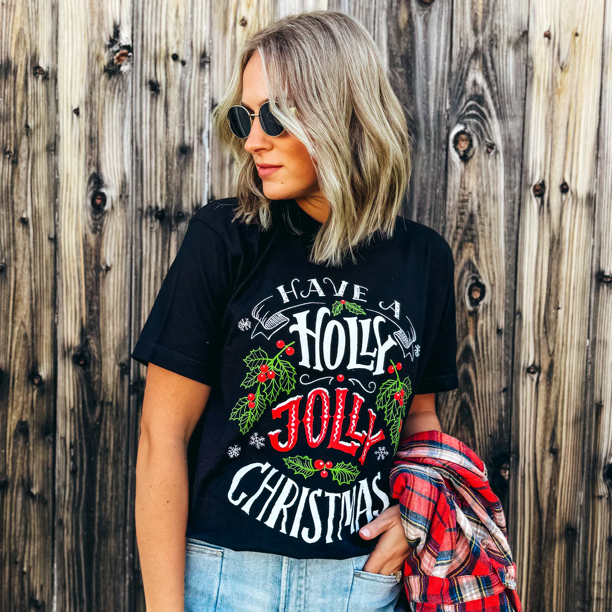 Holly Jolly Christmas Tee - Black - Southern Belle Boutique