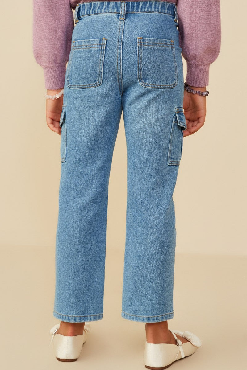 Girls Cargo Pocket Straight Leg Patch Pocket Jeans