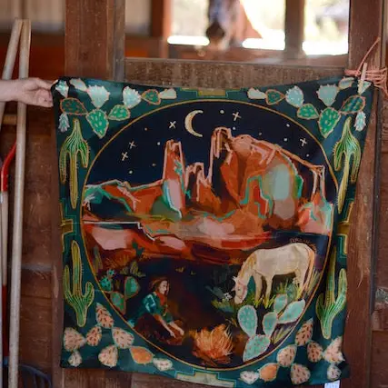 Desert Nights: 35x35 Western Mulberry Silk Wild Rag Cowgirl Horse and Cactus - Southern Belle Boutique