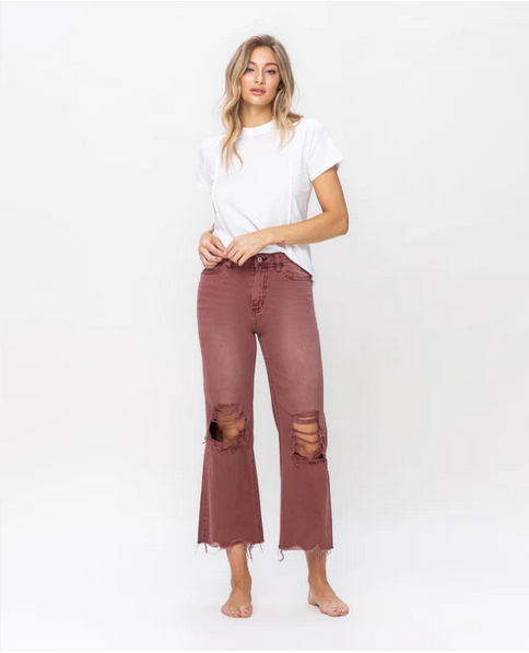 Super High Rise 90's Vintage Crop Flare Jeans - Russet Brown - Southern Belle Boutique