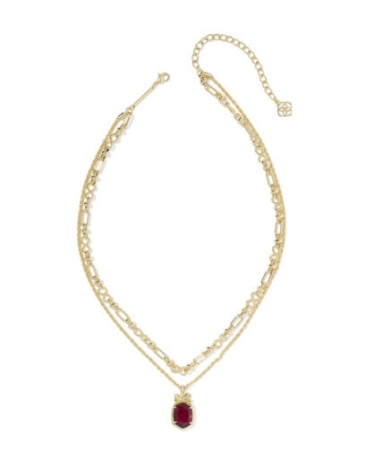 Daphne Bow Multi Strand Necklace Gold Dark Burgundy Illusion - Southern Belle Boutique