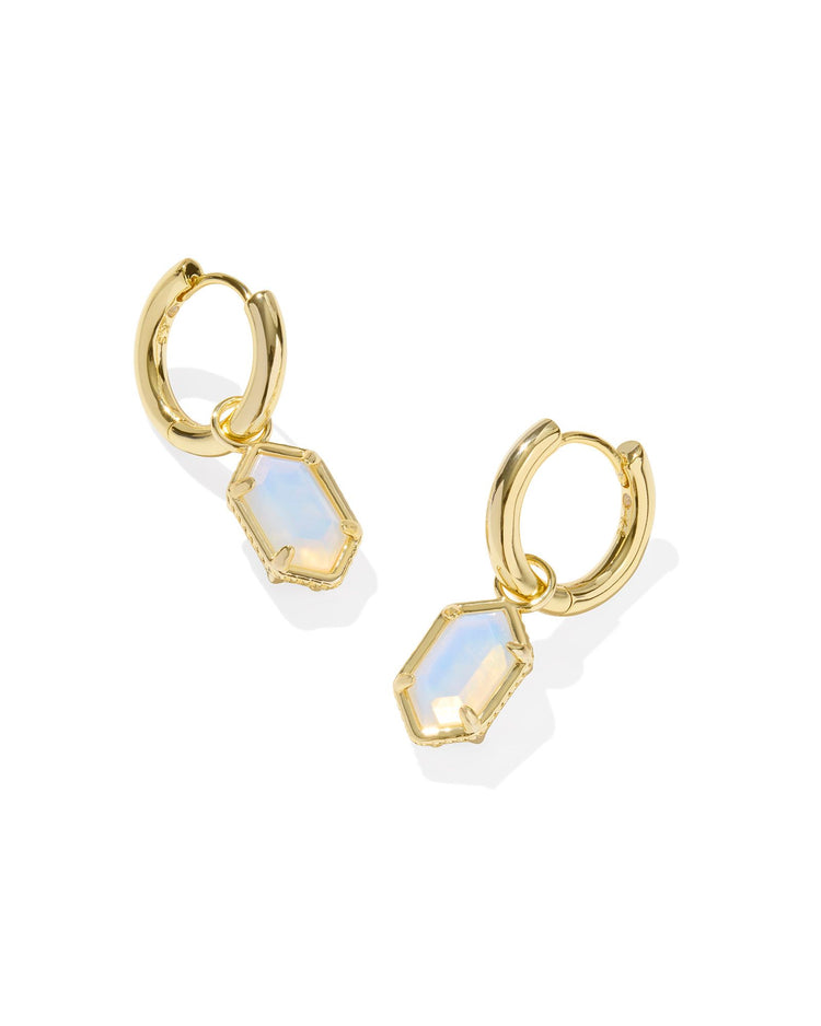 Hallie Huggie Earrings Gold Opalite Illusion - Southern Belle Boutique