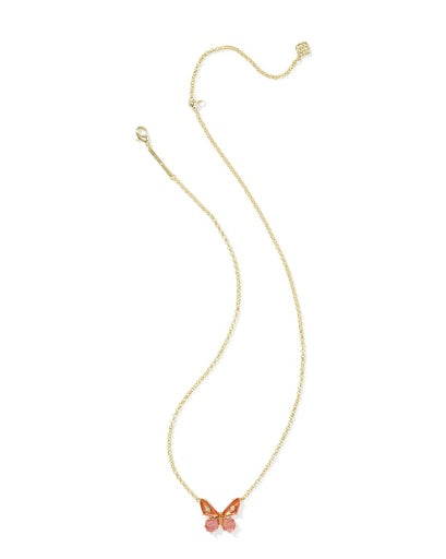 Bianca Butterfly Short Pendant Necklace - Gold Orange Mix