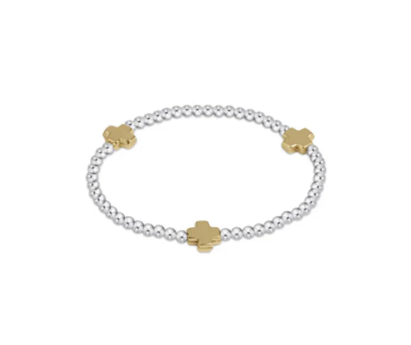 Signature Cross Sterling Mixed Metal Pattern 3mm Bead Bracelet- Gold