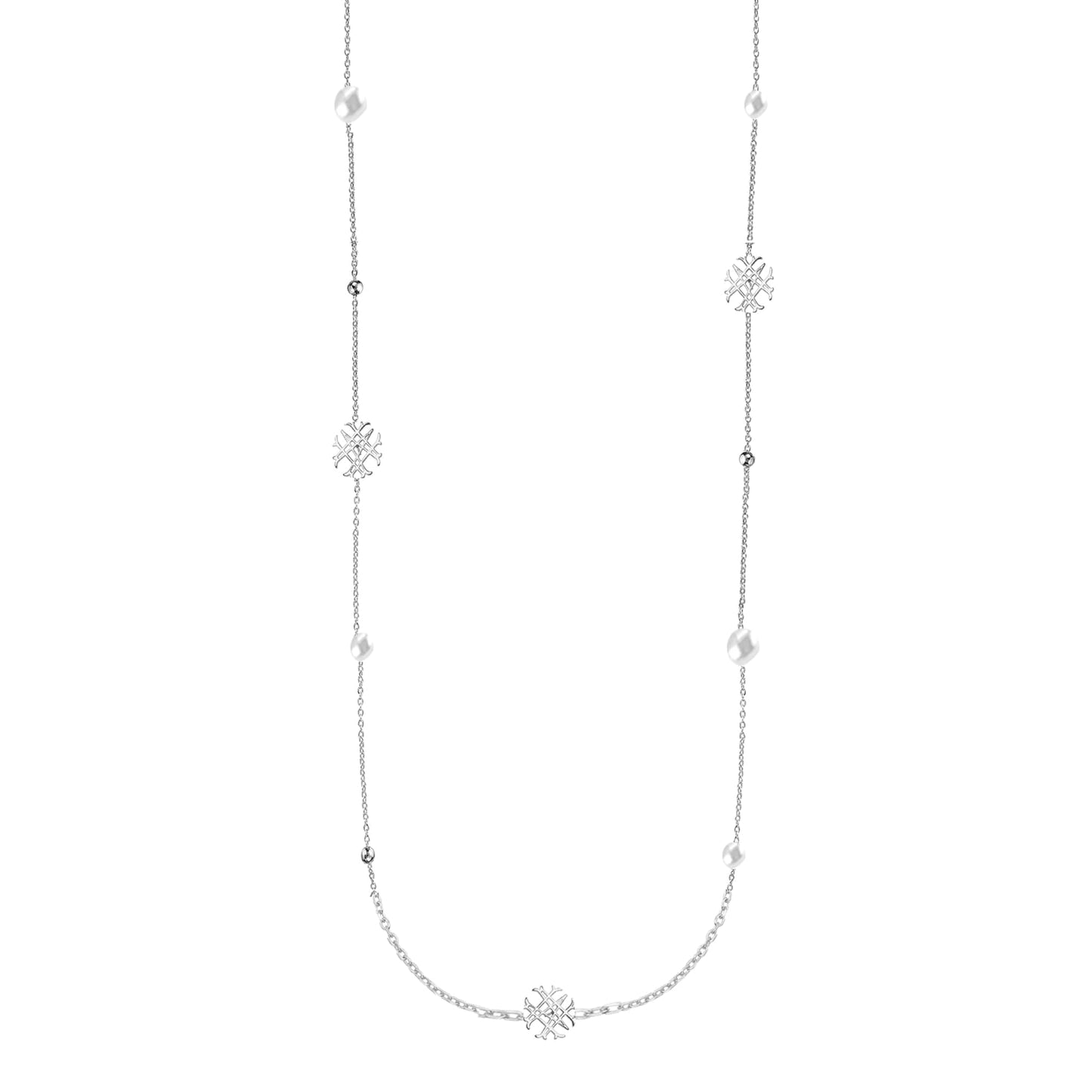Adorned Pearl Logo Station Necklace, Silver - Southern Belle Boutique