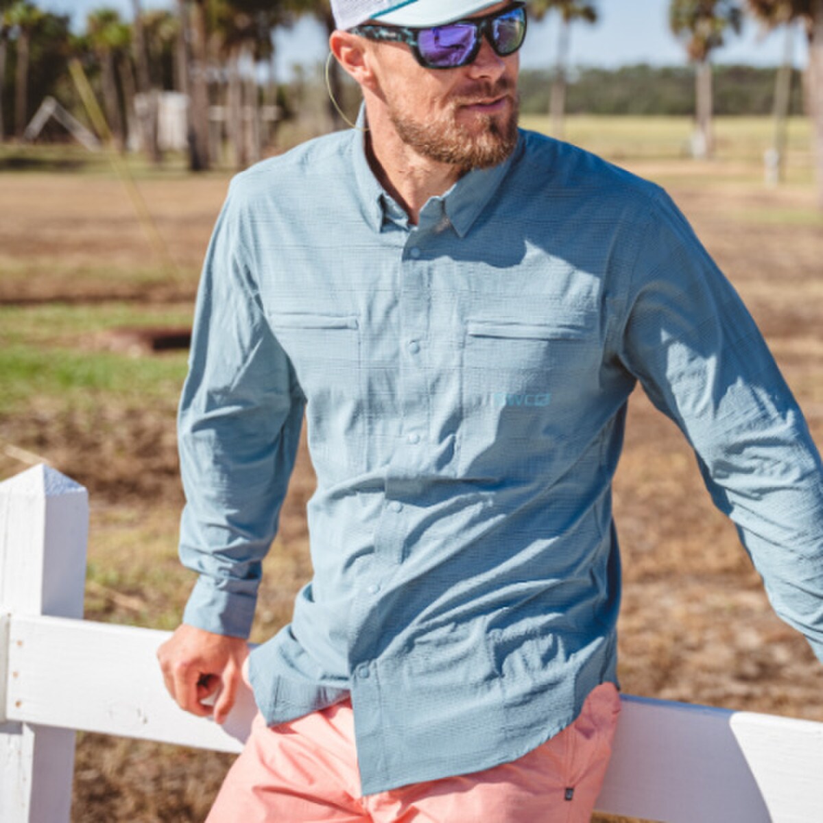 Oysterman L/S Button Up Shirt - Smoke Blue - Southern Belle Boutique