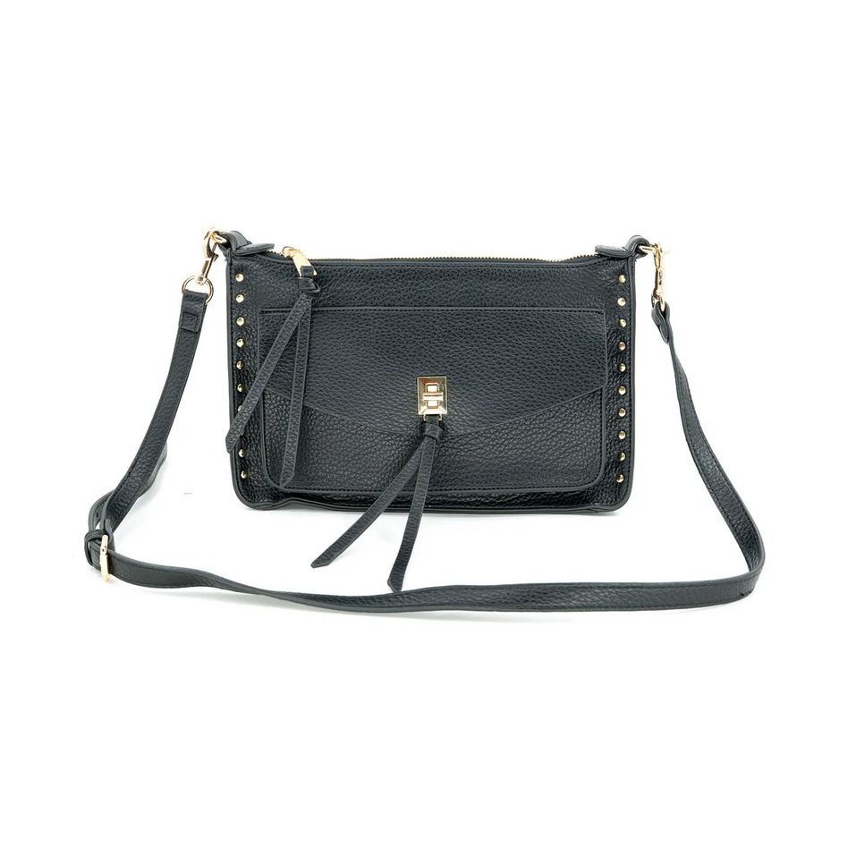 Black Studded Vegan Leather Crossbody Bag