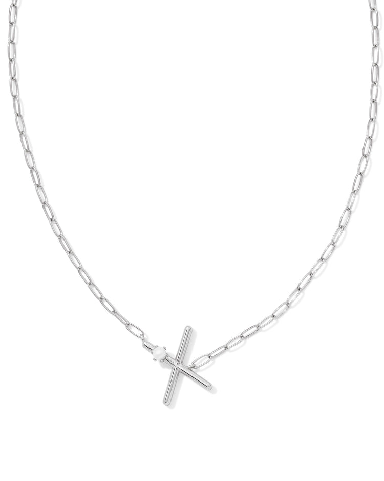 Pearl Initial X Short Pendant Necklace - Silver - Southern Belle Boutique