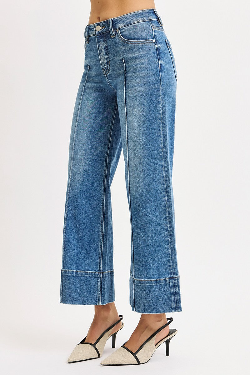 Tummy Control Mid Rise Crop Wide Pintuck Front - Medium