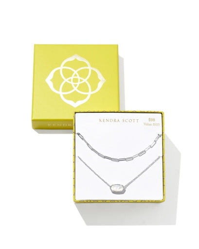 Elisa And Courtney Necklace Gift Set - Silver Ivory Mother Of Pearl