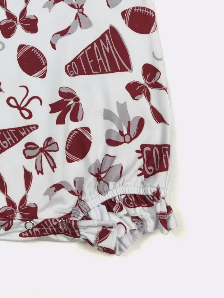 Go Team Burgundy Baby Romper - Football - Southern Belle Boutique