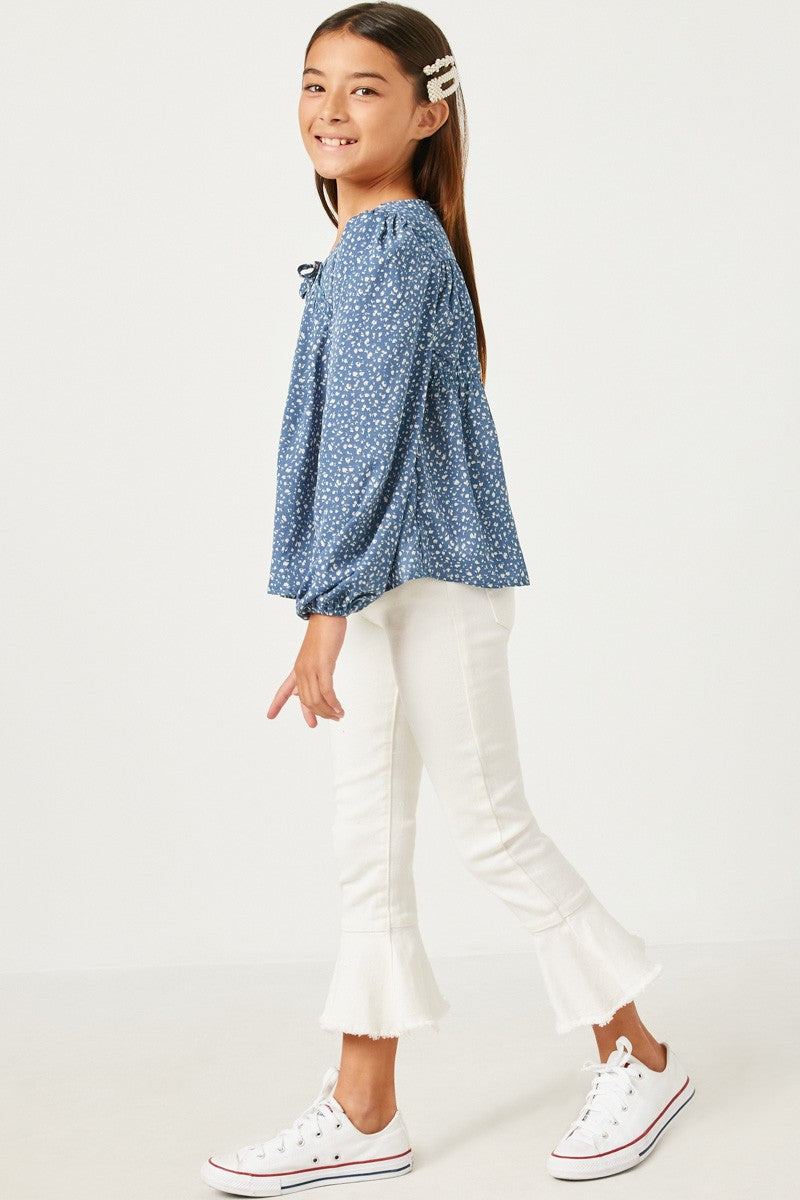 Blue Tasseled Long Sleeve Top - Southern Belle Boutique