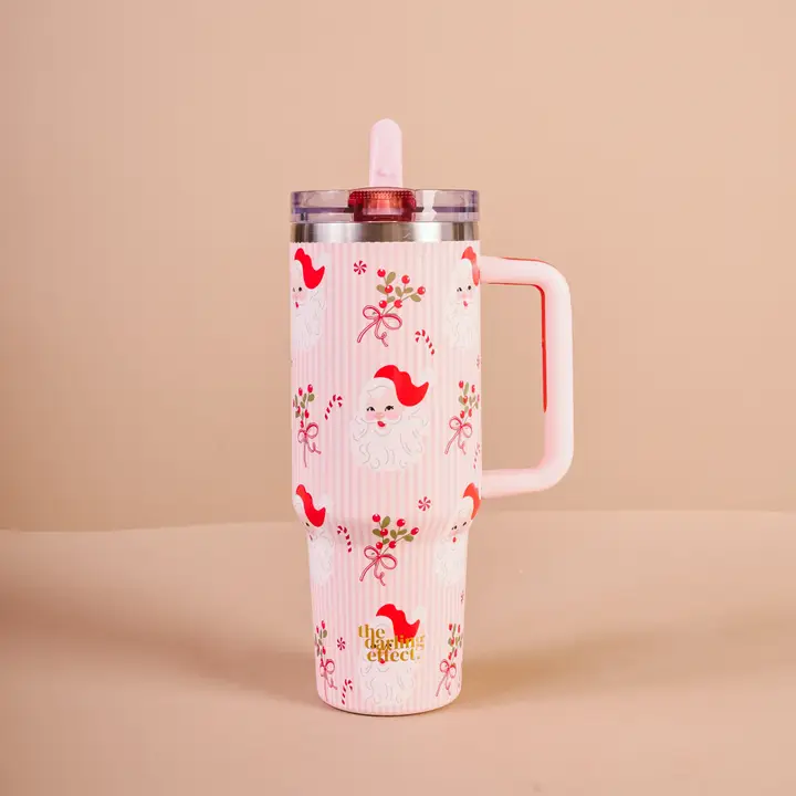 40 oz Lifestyle Flip Straw Tumbler-Holly Jolly Santa - Southern Belle Boutique