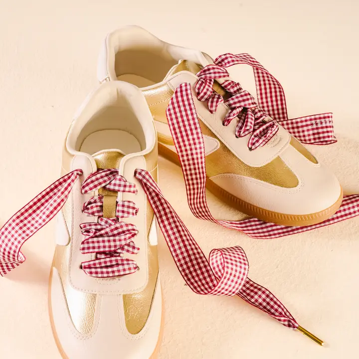 Step It Up Shoelaces-Gingham Burgundy - Southern Belle Boutique