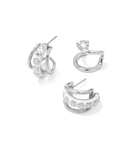 Jane Huggie Earrings - Silver White Enamel - Southern Belle Boutique