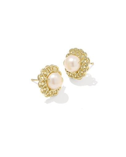 Gabriella Pearl Stud Earrings Gold Freshwater Cultured Pearl - Southern Belle Boutique