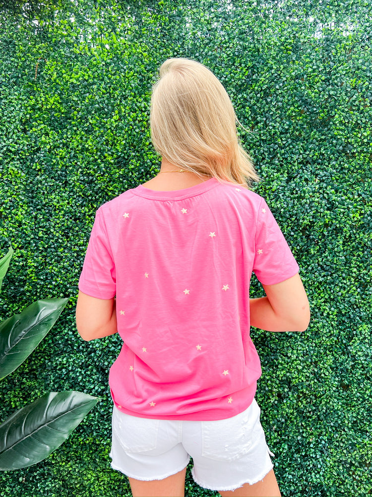 Star Embroidered Knit Top - Hibiscus - Southern Belle Boutique