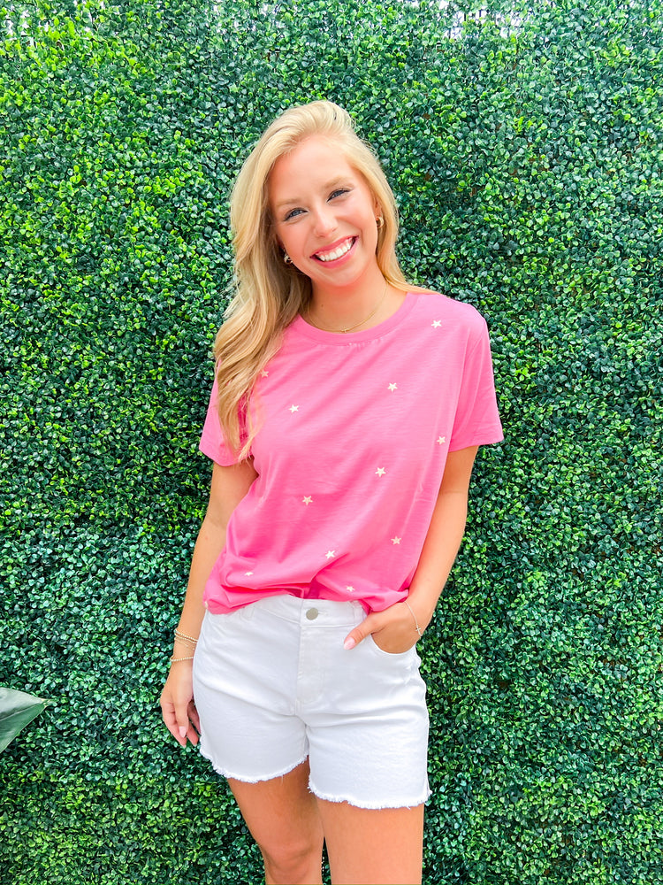 Star Embroidered Knit Top - Hibiscus - Southern Belle Boutique