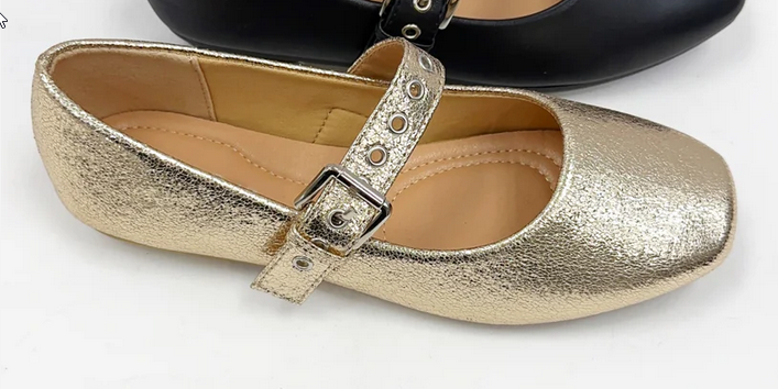 Pongo Mary Jane Flats - Gold - Southern Belle Boutique