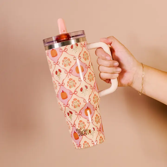 40 oz Lifestyle Flip Straw Tumbler-Patchwork Pumpkins - Southern Belle Boutique