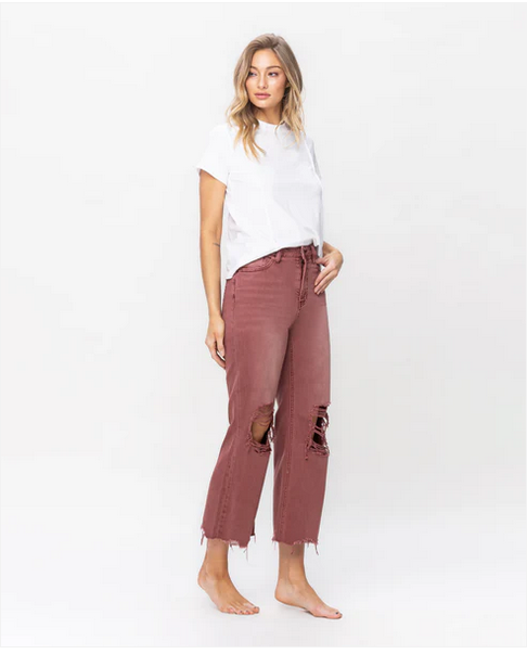 Super High Rise 90's Vintage Crop Flare Jeans - Russet Brown - Southern Belle Boutique